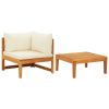 2 pcs conj. lounge de jardim c/ almofadões branco nata acácia