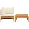 2 pcs conj. lounge de jardim c/ almofadões branco nata acácia - Image 2