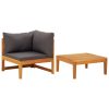 2 pcs conj. lounge de jardim c/ almofadões cinza-escuro acácia