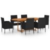 7 pcs conjunto de jantar para jardim vime PE preto - Image 2