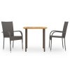 3 pcs conjunto de jantar para jardim vime PE castanho