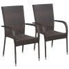 3 pcs conjunto de jantar para jardim vime PE castanho - Image 2