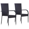 3 pcs conjunto de jantar para jardim vime PE preto - Image 2
