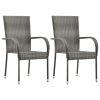 3 pcs conjunto de jantar para jardim vime PE cinzento - Image 2
