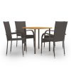 5 pcs conjunto de jantar para jardim vime PE castanho