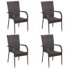 5 pcs conjunto de jantar para jardim vime PE castanho - Image 2
