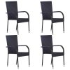 5 pcs conjunto de jantar para jardim vime PE preto - Image 2