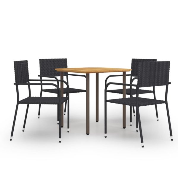 5 pcs conjunto de jantar para jardim vime PE preto