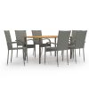 7 pcs conjunto de jantar para jardim vime PE cinzento