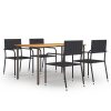 5 pcs conjunto de jantar para jardim vime PE preto
