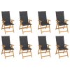 Cadeiras de jardim reclináveis c/ almofadões 8 pcs teca maciça