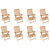 Cadeiras de jardim reclináveis c/ almofadões 8 pcs teca maciça - Image 2