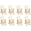 Cadeiras de jardim reclináveis c/ almofadões 8 pcs teca maciça