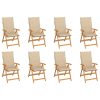 Cadeiras de jardim reclináveis c/ almofadões 8 pcs teca maciça