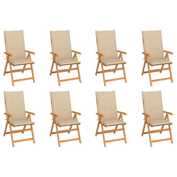 Cadeiras de jardim reclináveis c/ almofadões 8 pcs teca maciça