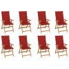 Cadeiras de jardim reclináveis c/ almofadões 8 pcs teca maciça