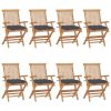 Cadeiras de jardim c/ almofadões antracite 8 pcs teca maciça