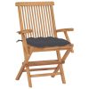Cadeiras de jardim c/ almofadões antracite 8 pcs teca maciça - Image 3