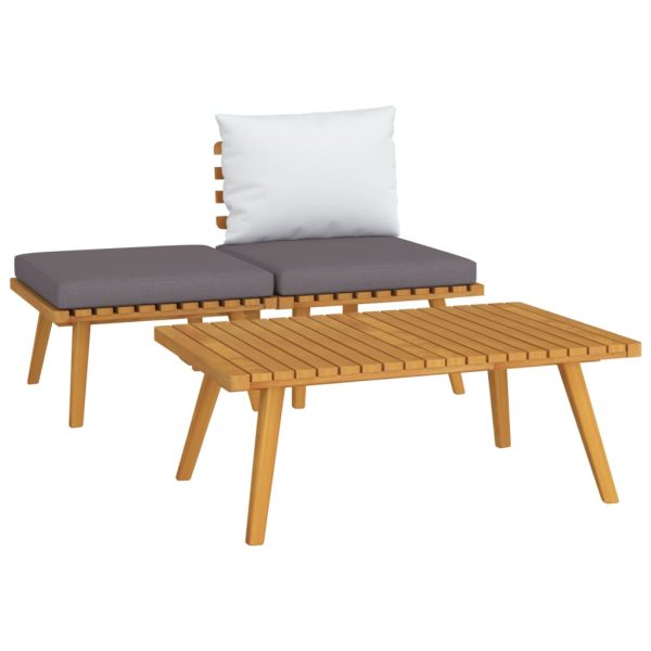 3 pcs conjunto lounge de jardim c/ almofadões acácia maciça - Image 2