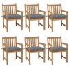 Cadeiras de jardim c/ almofadões cinzentos 6 pcs teca maciça