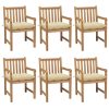 Cadeiras de jardim c/ almofadões branco nata 6 pcs teca maciça