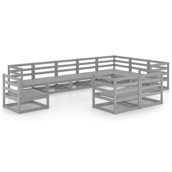 10 pcs conjunto lounge de jardim pinho sólido cinzento - Image 2