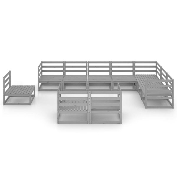 10 pcs conjunto lounge de jardim pinho sólido cinzento - Image 3