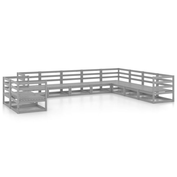 10 pcs conjunto lounge de jardim pinho maciço cinzento - Image 2