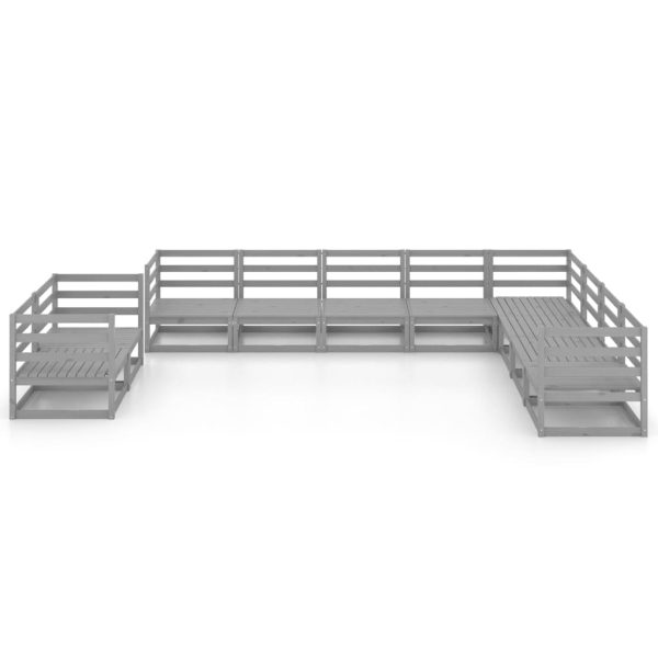 10 pcs conjunto lounge de jardim pinho maciço cinzento - Image 3