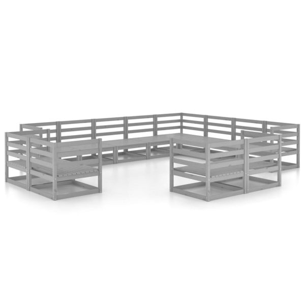 12 pcs conjunto lounge de jardim pinho maciço cinzento - Image 2