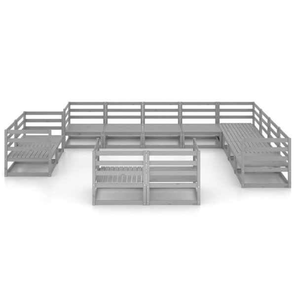 12 pcs conjunto lounge de jardim pinho maciço cinzento - Image 3