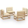4 pcs conjunto lounge de jardim com almofadões pinho maciço - Image 2