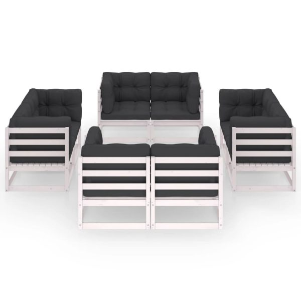 8 pcs conjunto lounge de jardim c/ almofadões pinho maciço - Image 2