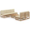 6 pcs conjunto lounge de jardim com almofadões pinho maciço