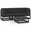 4 pcs conjunto longue de jardim c/ almofadões pinho maciço