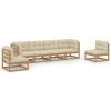 6 pcs conjunto lounge de jardim com almofadões pinho maciço - Image 2