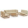8 pcs conjunto lounge de jardim com almofadões pinho maciço - Image 2