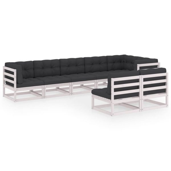 8 pcs conjunto lounge de jardim c/ almofadões pinho maciço - Image 2