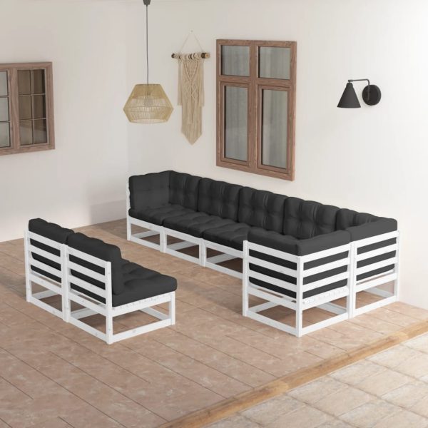 8 pcs conjunto lounge de jardim c/ almofadões pinho maciço