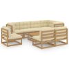 9 pcs conjunto lounge de jardim c/ almofadões pinho maciço - Image 2