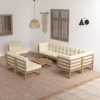 9 pcs conjunto lounge de jardim c/ almofadões pinho maciço