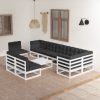 10 pcs conjunto lounge de jardim c/ almofadões pinho maciço