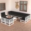 10 pcs conjunto lounge de jardim c/ almofadões pinho maciço