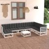 9 pcs conjunto lounge de jardim c/ almofadões pinho maciço