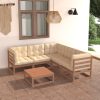 6 pcs conjunto lounge de jardim c/ almofadões pinho maciço