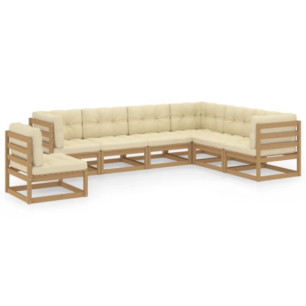 7pcs conj. lounge jardim e almofadões pinho maciço castanho mel