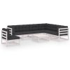 8 pcs conj. lounge de jardim c/ almofadões pinho maciço branco