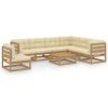8 pcs conj. lounge jardim almofadões pinho maciço castanho mel