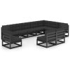 10 pcs conjunto longue jardim c/ almofadões pinho maciço preto