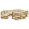 9pcs conj. lounge jardim e almofadões pinho maciço castanho mel
